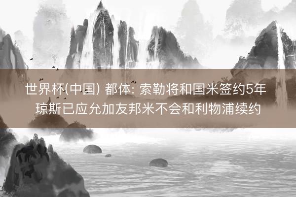世界杯(中国) 都体: 索勒将和国米签约5年 琼斯已应允加友邦米不会和利物浦续约