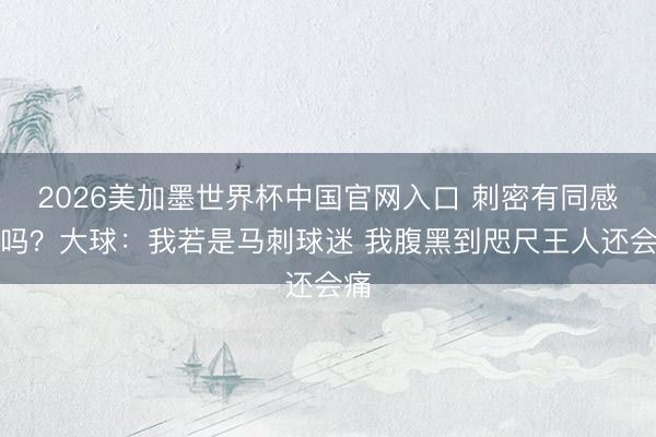 2026美加墨世界杯中国官网入口 刺密有同感的吗？大球：我若是马刺球迷 我腹黑到咫尺王人还会痛