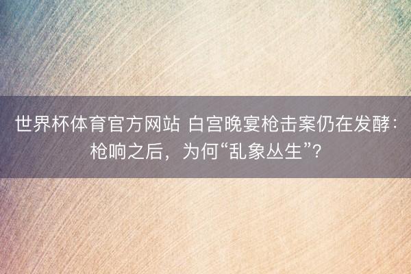 世界杯体育官方网站 白宫晚宴枪击案仍在发酵：枪响之后，为何“乱象丛生”？