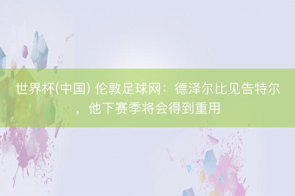 世界杯(中国) 伦敦足球网：德泽尔比见告特尔，他下赛季将会得到重用